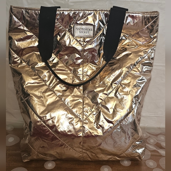 Victoria's Secret Handbags - Victoria's Secret Metallic Gold Puffer Tote